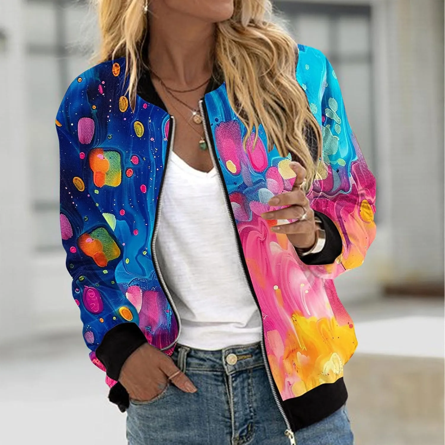 Juniors Track Gym Jacket Windbreaker Outfits Sweatshirt for Women Cuff Sleeve Floral Baseball Hooded Knit 2025
