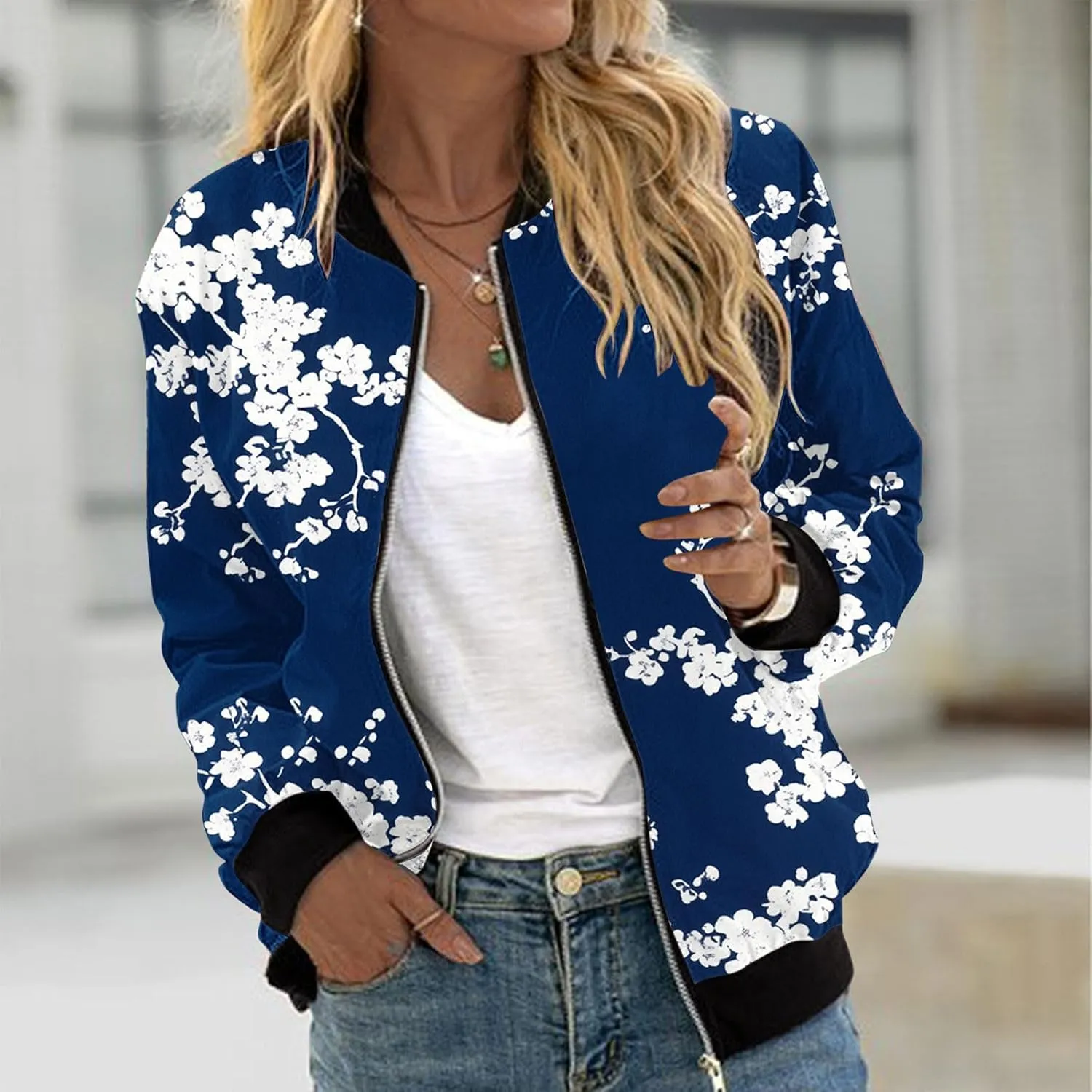 Juniors Track Gym Jacket Windbreaker Outfits Sweatshirt for Women Cuff Sleeve Floral Baseball Hooded Knit 2025