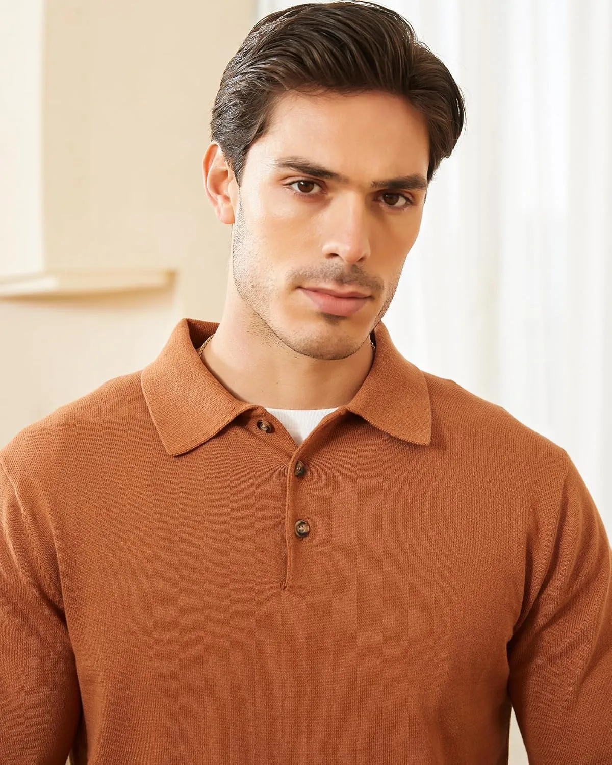 Kallspin Men's Cotton Knit Polo Sweater Classic Casual Long Sleeve Collared Pullover Sweater