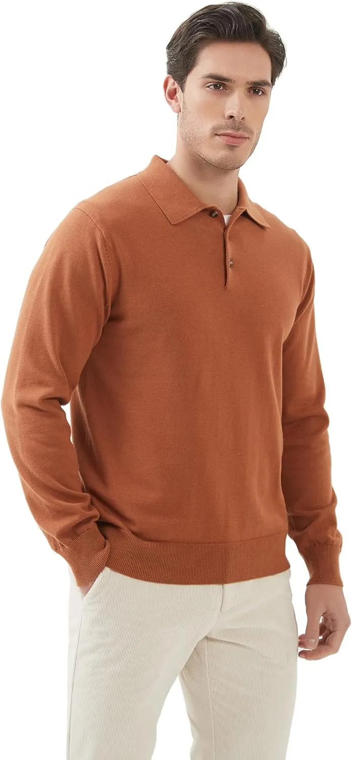 Kallspin Men's Cotton Knit Polo Sweater Classic Casual Long Sleeve Collared Pullover Sweater