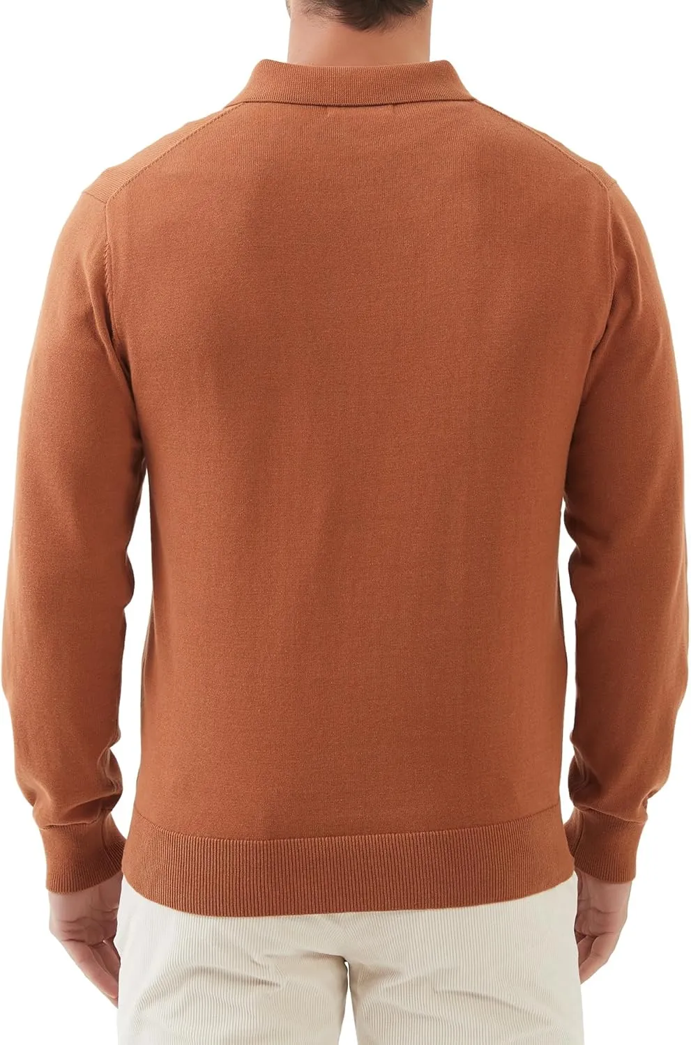 Kallspin Men's Cotton Knit Polo Sweater Classic Casual Long Sleeve Collared Pullover Sweater