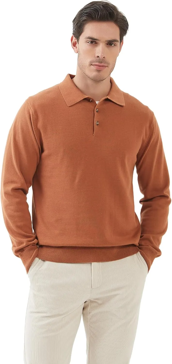 Kallspin Men's Cotton Knit Polo Sweater Classic Casual Long Sleeve Collared Pullover Sweater