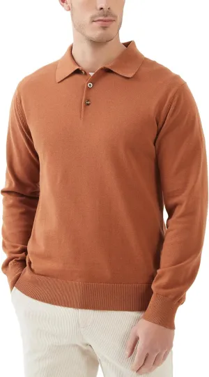 Kallspin Men's Cotton Knit Polo Sweater Classic Casual Long Sleeve Collared Pullover Sweater