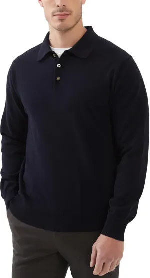 Kallspin Men's Cotton Knit Polo Sweater Classic Casual Long Sleeve Collared Pullover Sweater