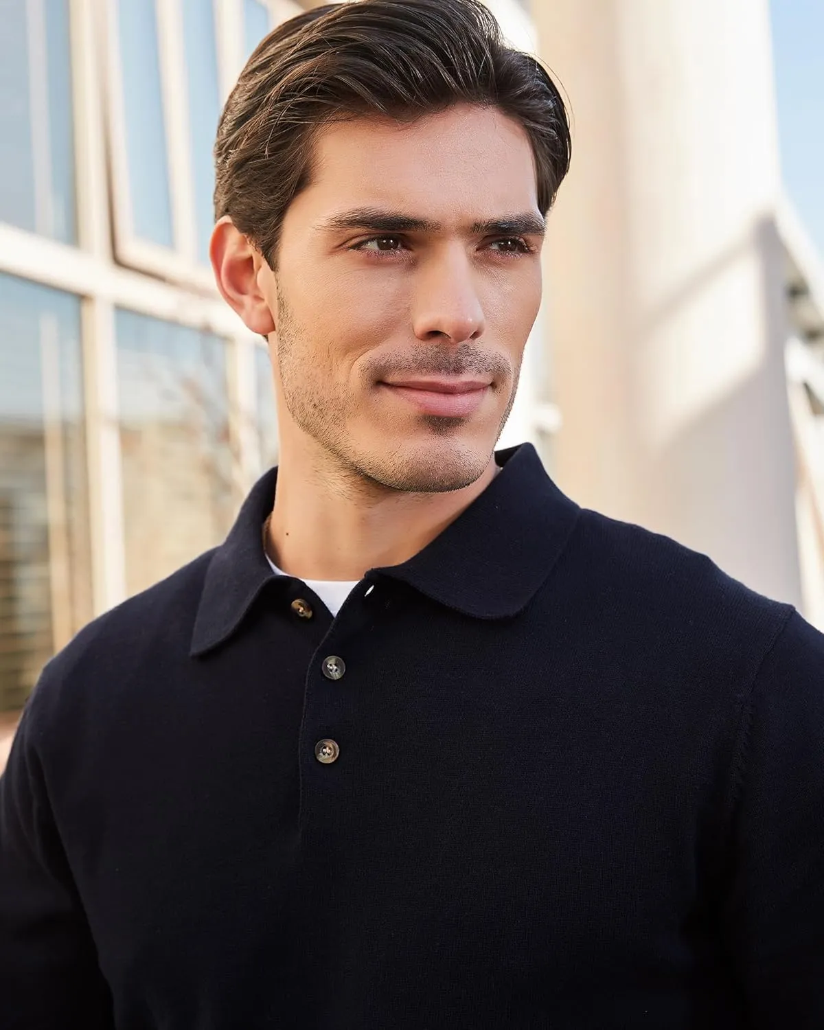 Kallspin Men's Cotton Knit Polo Sweater Classic Casual Long Sleeve Collared Pullover Sweater