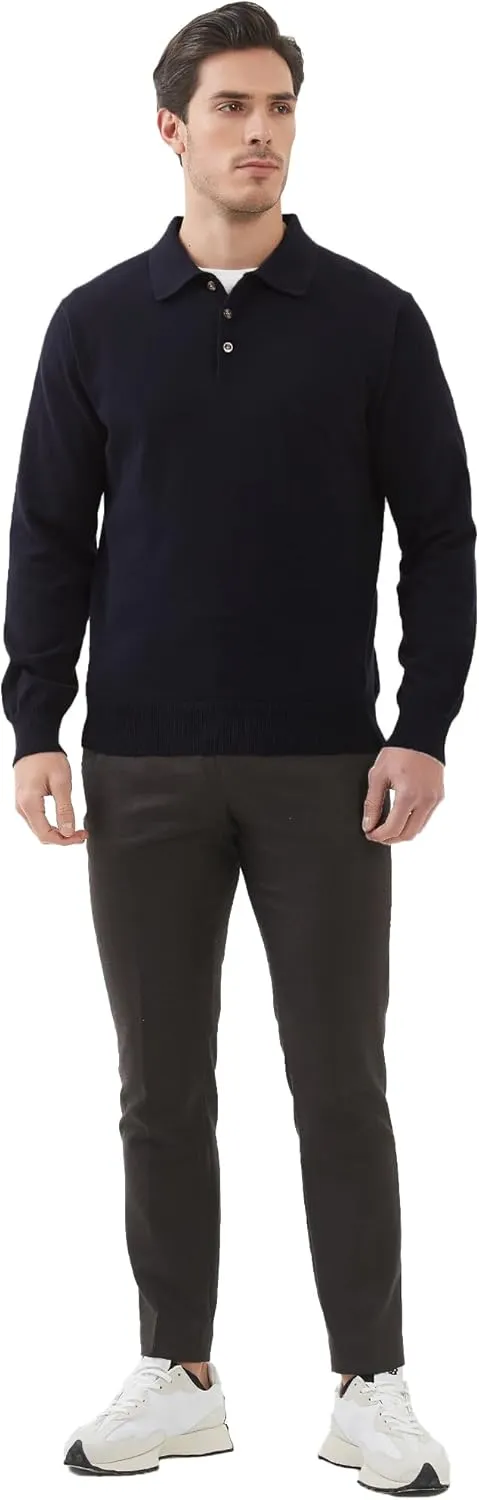 Kallspin Men's Cotton Knit Polo Sweater Classic Casual Long Sleeve Collared Pullover Sweater