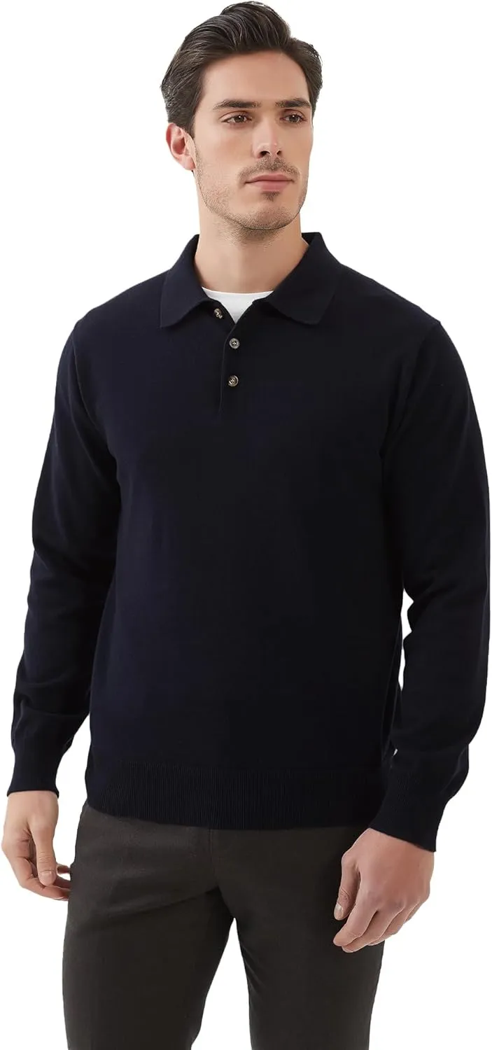 Kallspin Men's Cotton Knit Polo Sweater Classic Casual Long Sleeve Collared Pullover Sweater