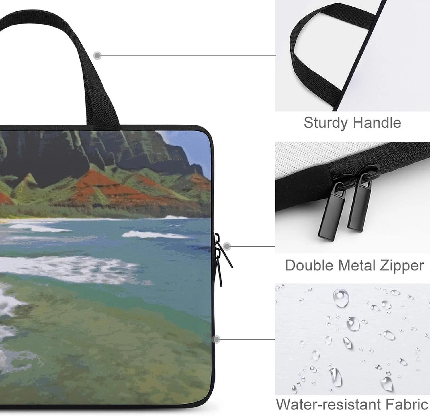 Kauai Hawaii Seashore Laptop Bag Durable Laptop Sleeve Water-Resistant Notebook Bag for Computer Or Tablet