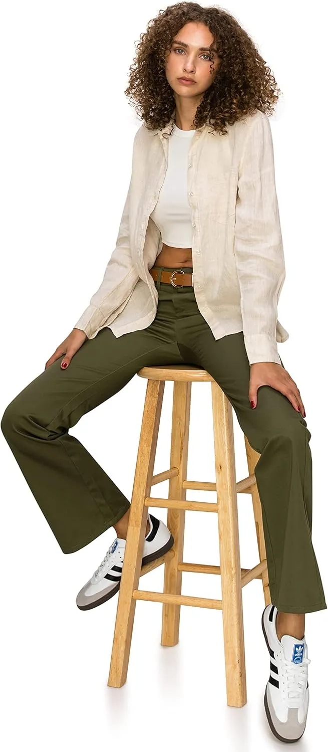KHAKI & BLUE Women's Work Pants  Low Rise Flared Leg Bootcut Casual Trousers with Pockets