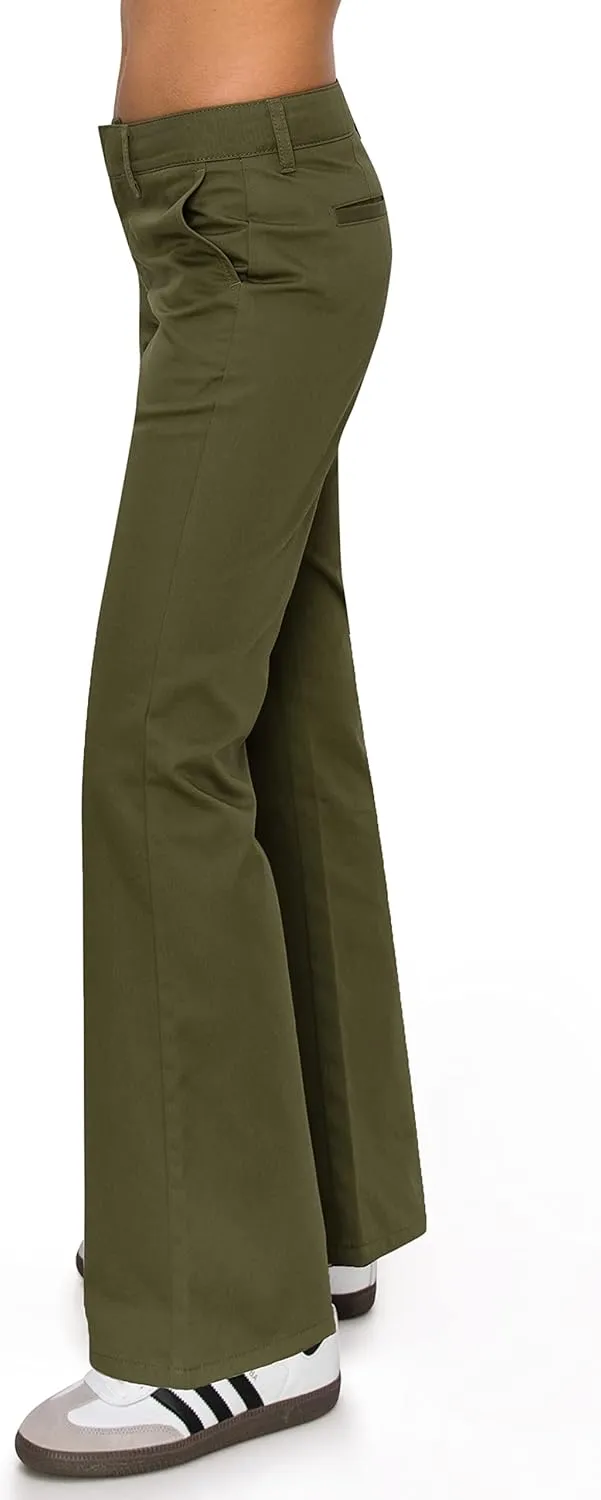 KHAKI & BLUE Women's Work Pants  Low Rise Flared Leg Bootcut Casual Trousers with Pockets