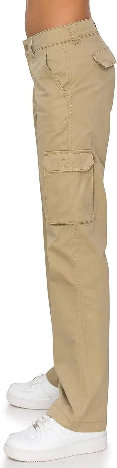 KHAKI & BLUE Women's Work Pants  Mid Rise Relaxed Fit Straight Leg Cargo Casual Trousers with Multi Pockets
