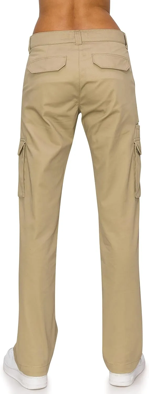 KHAKI & BLUE Women's Work Pants  Mid Rise Relaxed Fit Straight Leg Cargo Casual Trousers with Multi Pockets