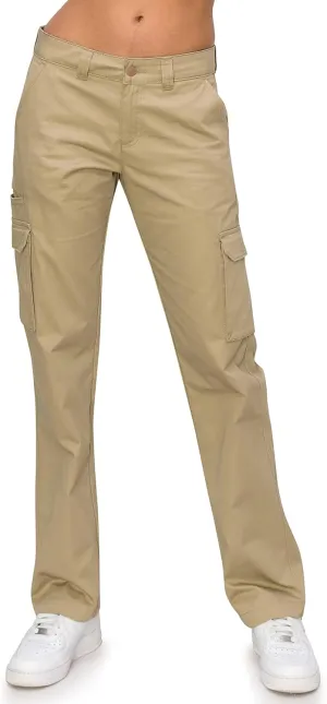 KHAKI & BLUE Women's Work Pants  Mid Rise Relaxed Fit Straight Leg Cargo Casual Trousers with Multi Pockets