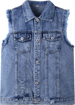 Kids Boys Fashion Sleeveless Denim Jacket Vest Black Blue Denim Motorcycle Biker Jean Vest Coat Age 3-14 Years