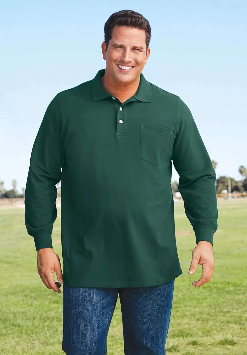 KingSize Men's Big & Tall Long-Sleeve Shrink-Less Piqu Polo