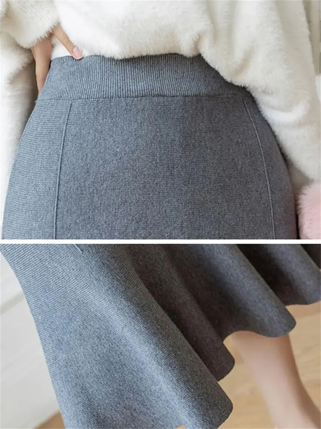 Knit Midi Long Mermaid Skirt Women Winter Warm Solid High Waist Pencil Skirt