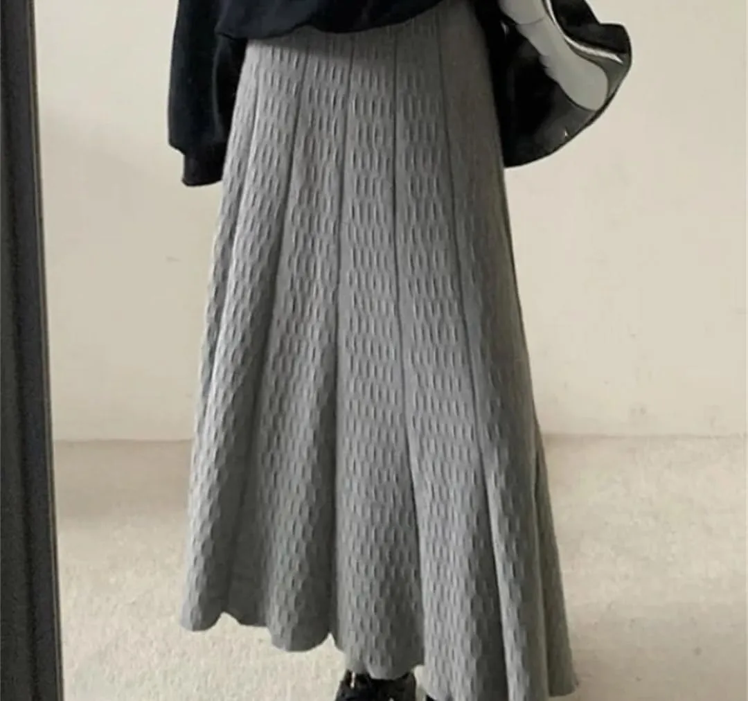 Knitted Long Skirt Women Autumn Winter Pleated High Waist Skirts A-Line Skirt Lady Slim Midi Skirt