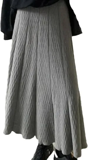 Knitted Long Skirt Women Autumn Winter Pleated High Waist Skirts A-Line Skirt Lady Slim Midi Skirt