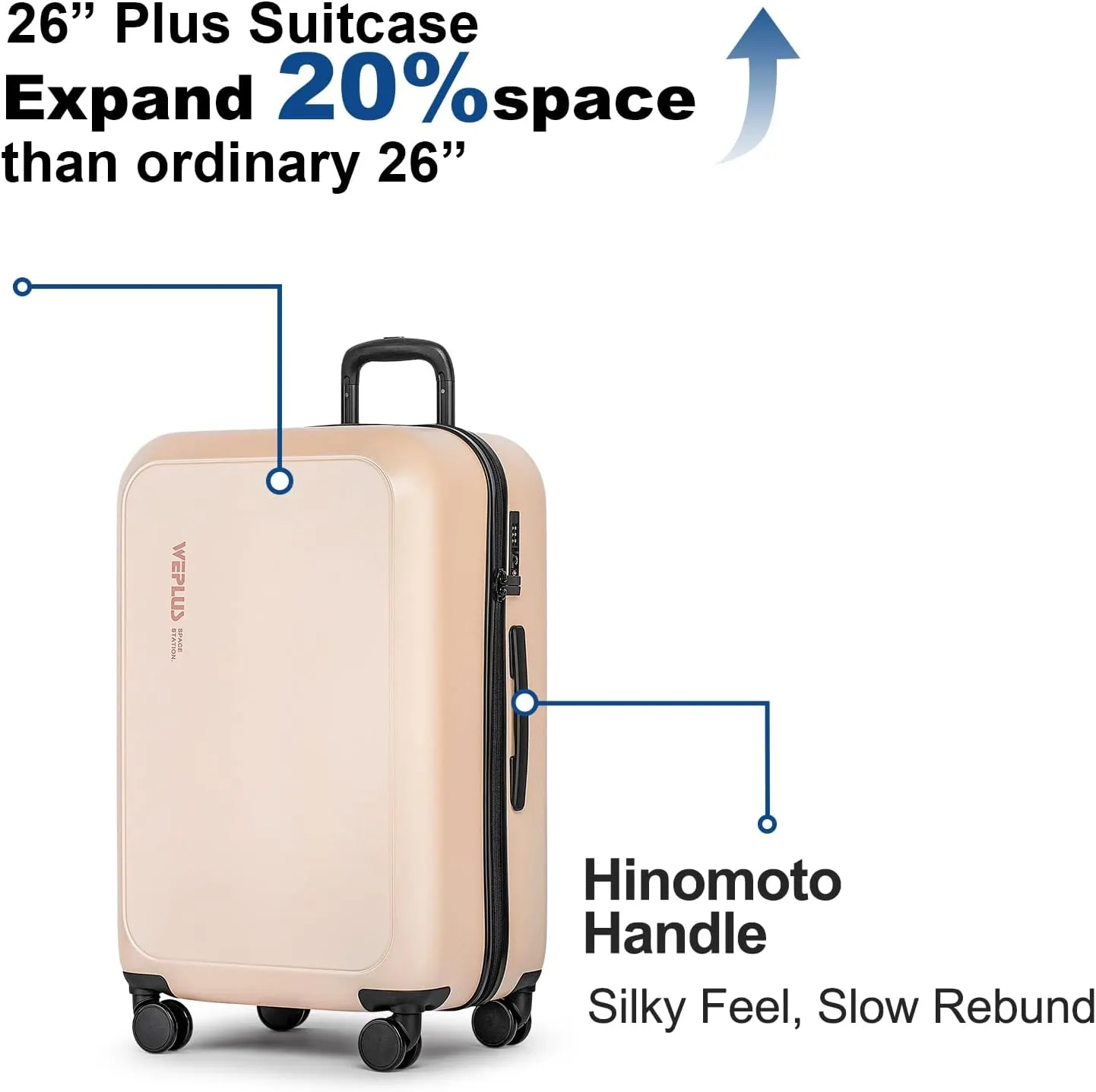 KYME 26 inch Luggage Hardshell Suitcases with Spinner Wheels 100% Polycarbonate Big Checked Luggage TSA Approved Travel Rolling Suitcase for Women Pink
