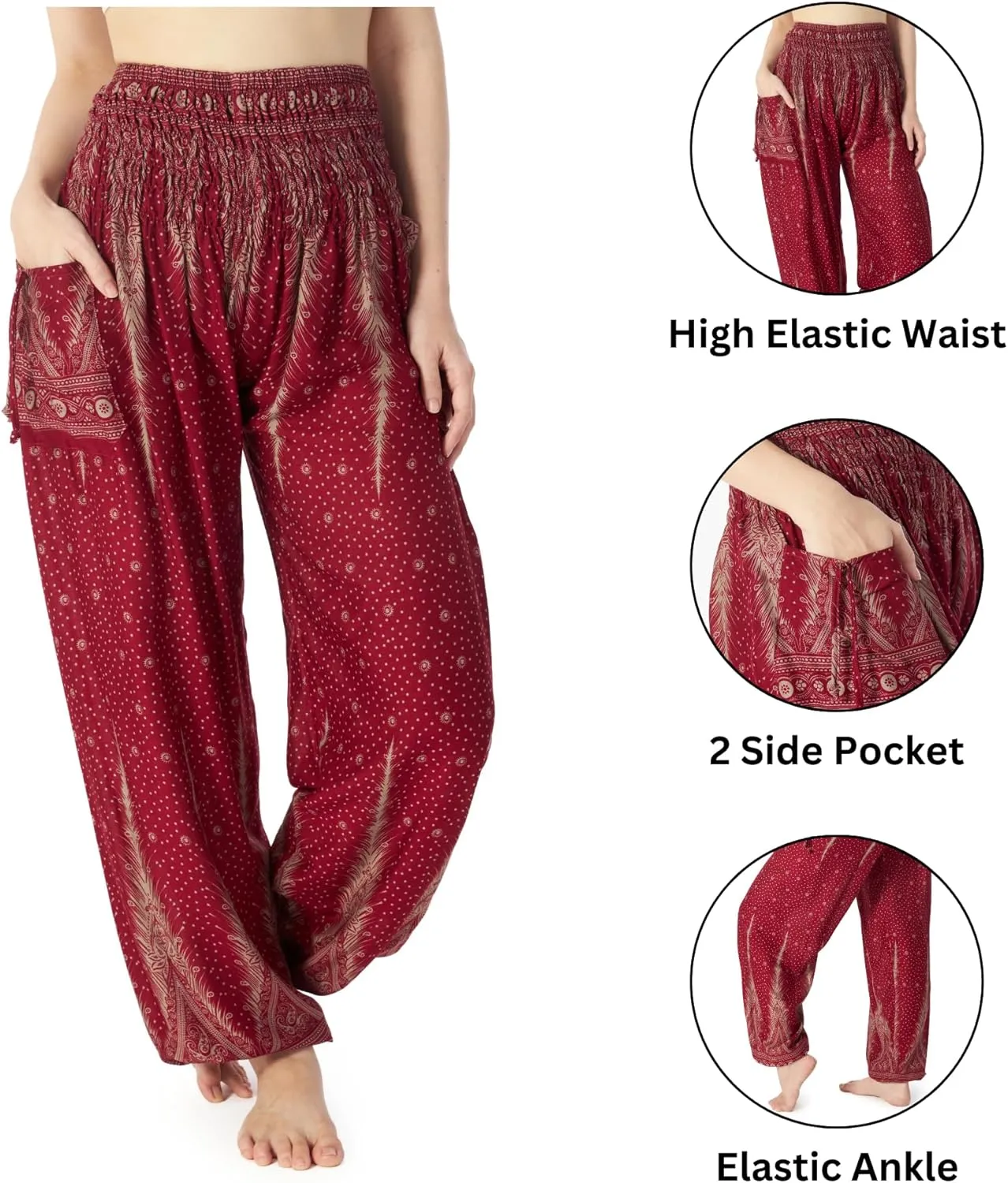 Lannaclothesdesign Women's Smocked Waist Boho Flowy Yoga Harem Pants Hippie Clothes