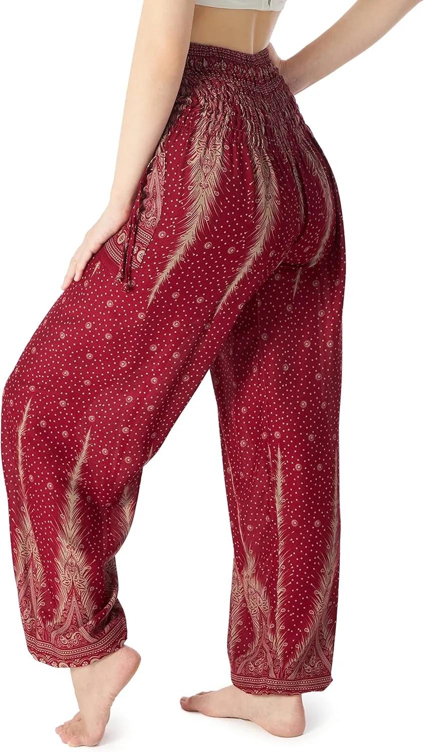 Lannaclothesdesign Women's Smocked Waist Boho Flowy Yoga Harem Pants Hippie Clothes