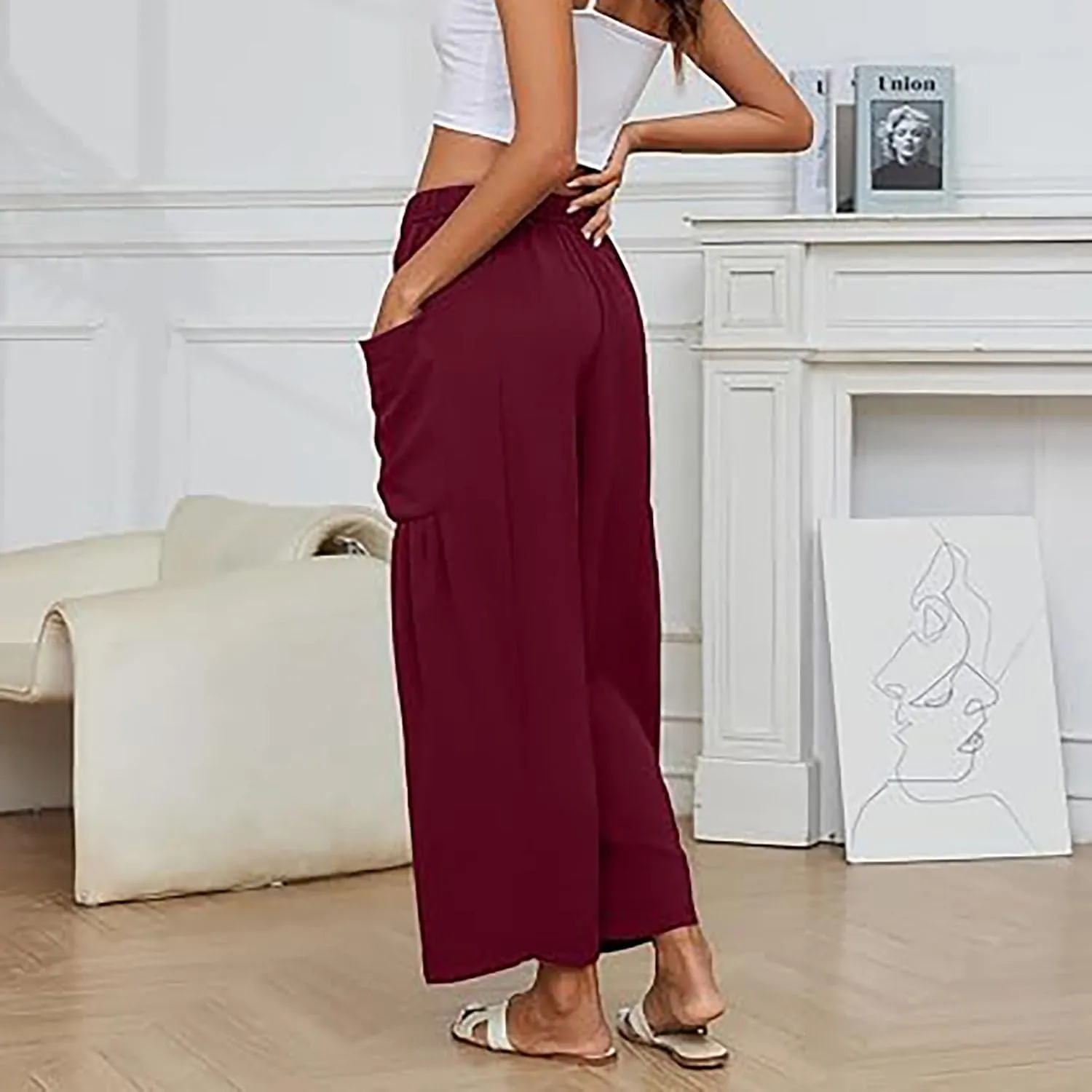 Lapidata Linen Pants,Wide Leg Loose Cotton Linen Pants, Summer Beach Vacation Pants for Women,Palazzo Harem Pants