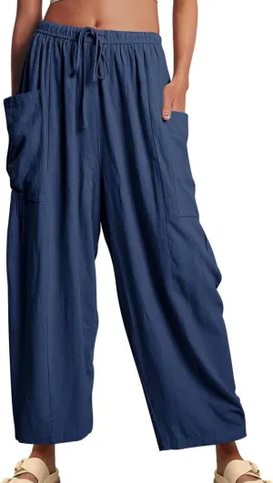 Lapidata Linen Pants,Wide Leg Loose Cotton Linen Pants, Summer Beach Vacation Pants for Women,Palazzo Harem Pants