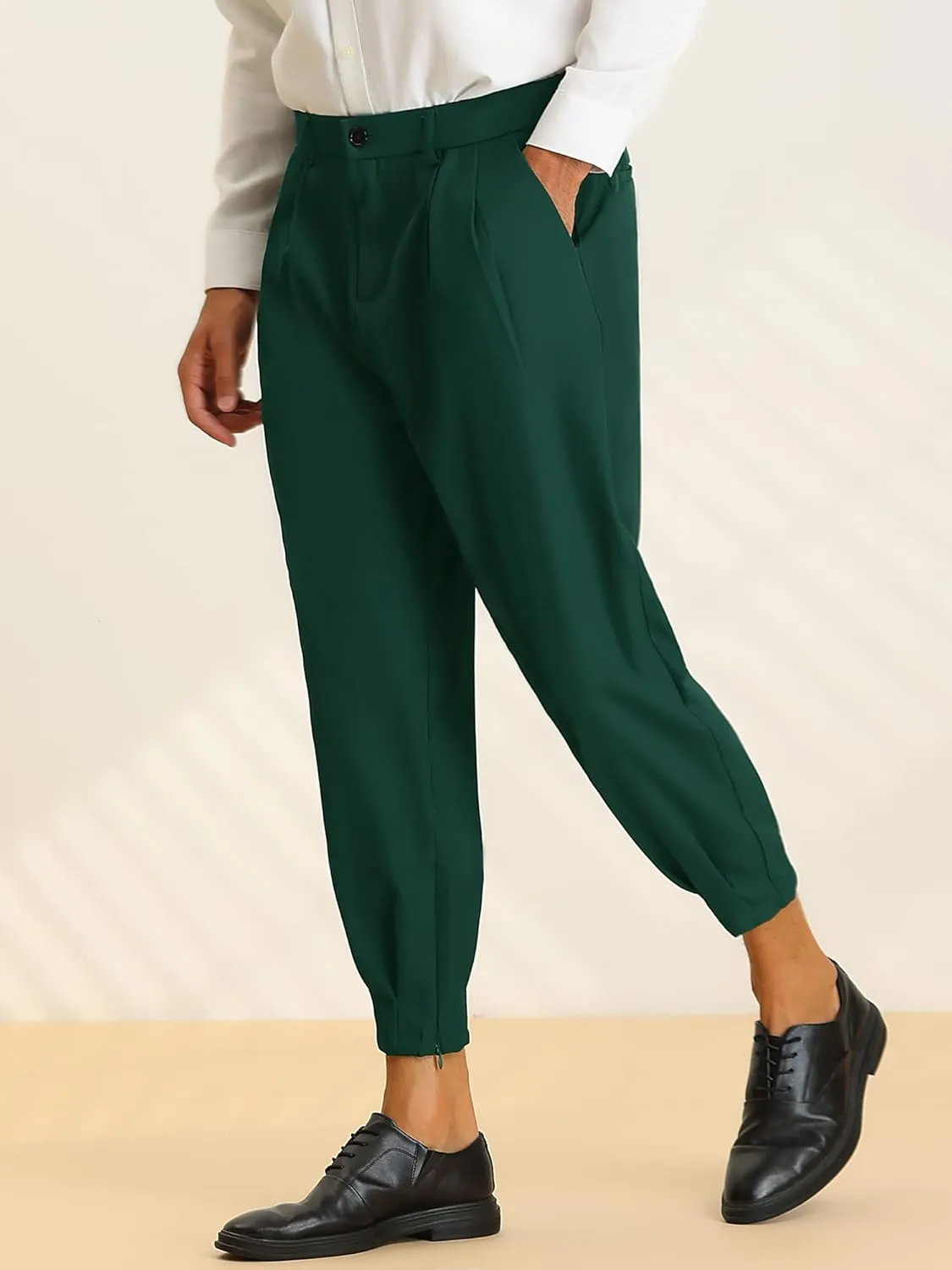 Lars Amadeus Cropped Pants for Men's Pleated Front Tapered Chino Pants Formal Dress Trousers