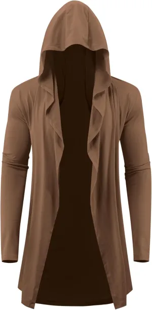 Lars Amadeus Hooded Cardigan for Men's Lightweight Shawl Collar Long Sleeves Open Front Draped Cardigans
