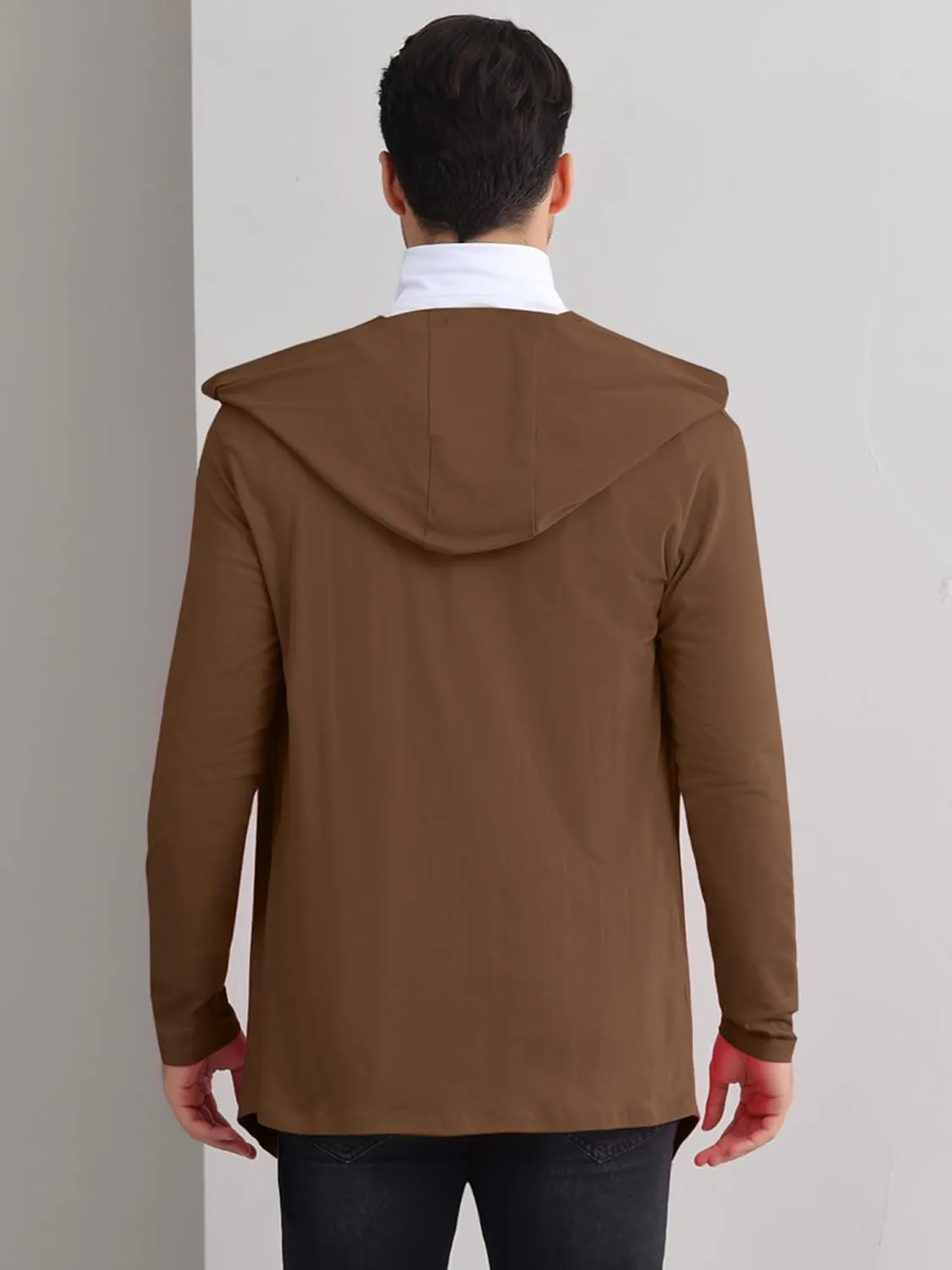 Lars Amadeus Hooded Cardigan for Men's Lightweight Shawl Collar Long Sleeves Open Front Draped Cardigans