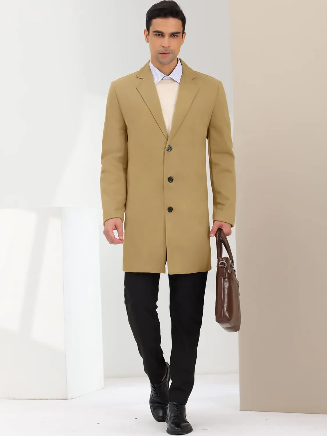 Lars Amadeus Men's Trench Coat Notch Lapel Single Breasted Classic Long Pea Coats Overcoat
