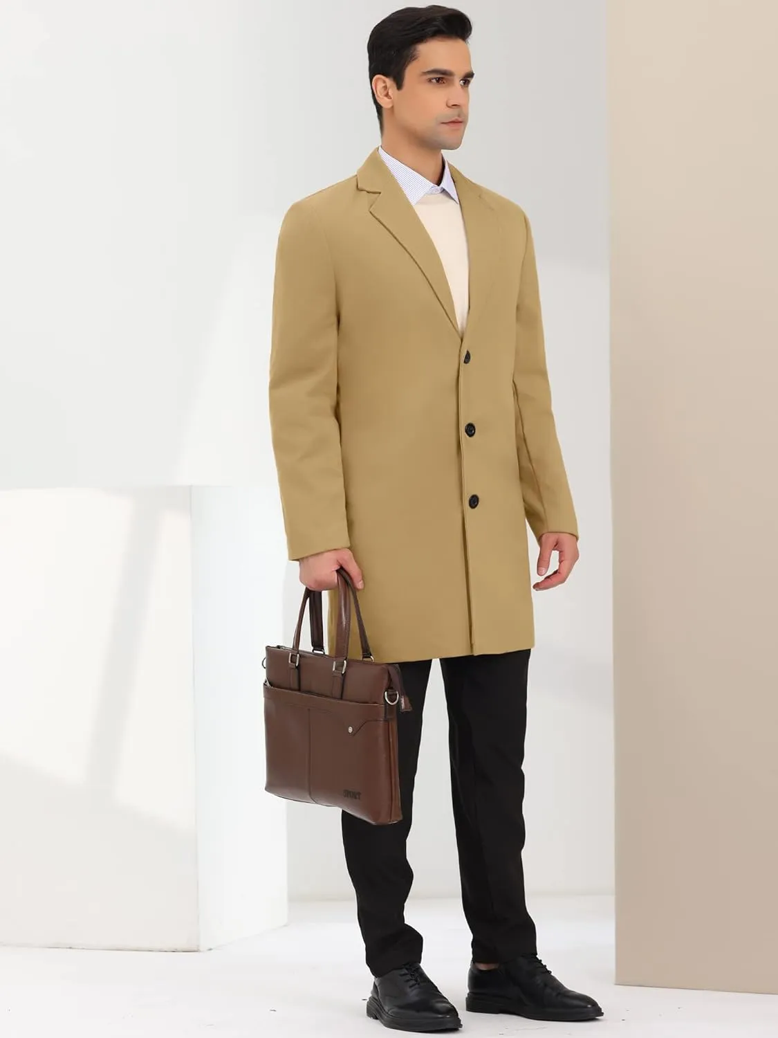 Lars Amadeus Men's Trench Coat Notch Lapel Single Breasted Classic Long Pea Coats Overcoat