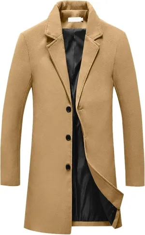 Lars Amadeus Men's Trench Coat Notch Lapel Single Breasted Classic Long Pea Coats Overcoat