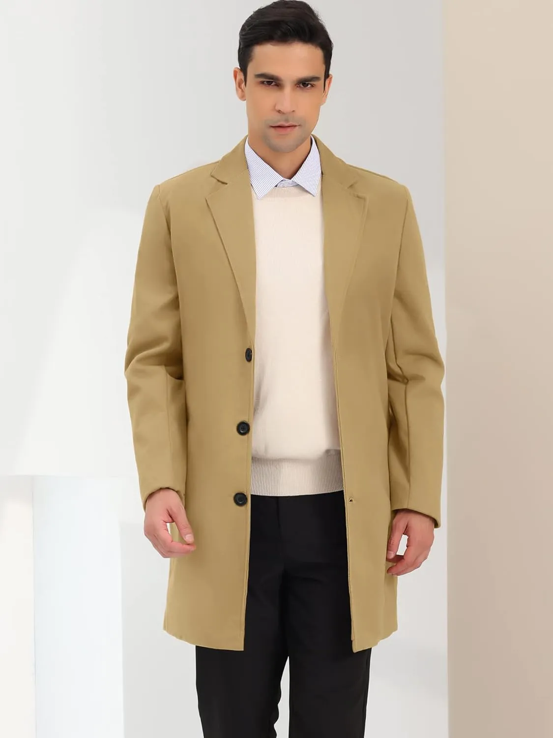 Lars Amadeus Men's Trench Coat Notch Lapel Single Breasted Classic Long Pea Coats Overcoat