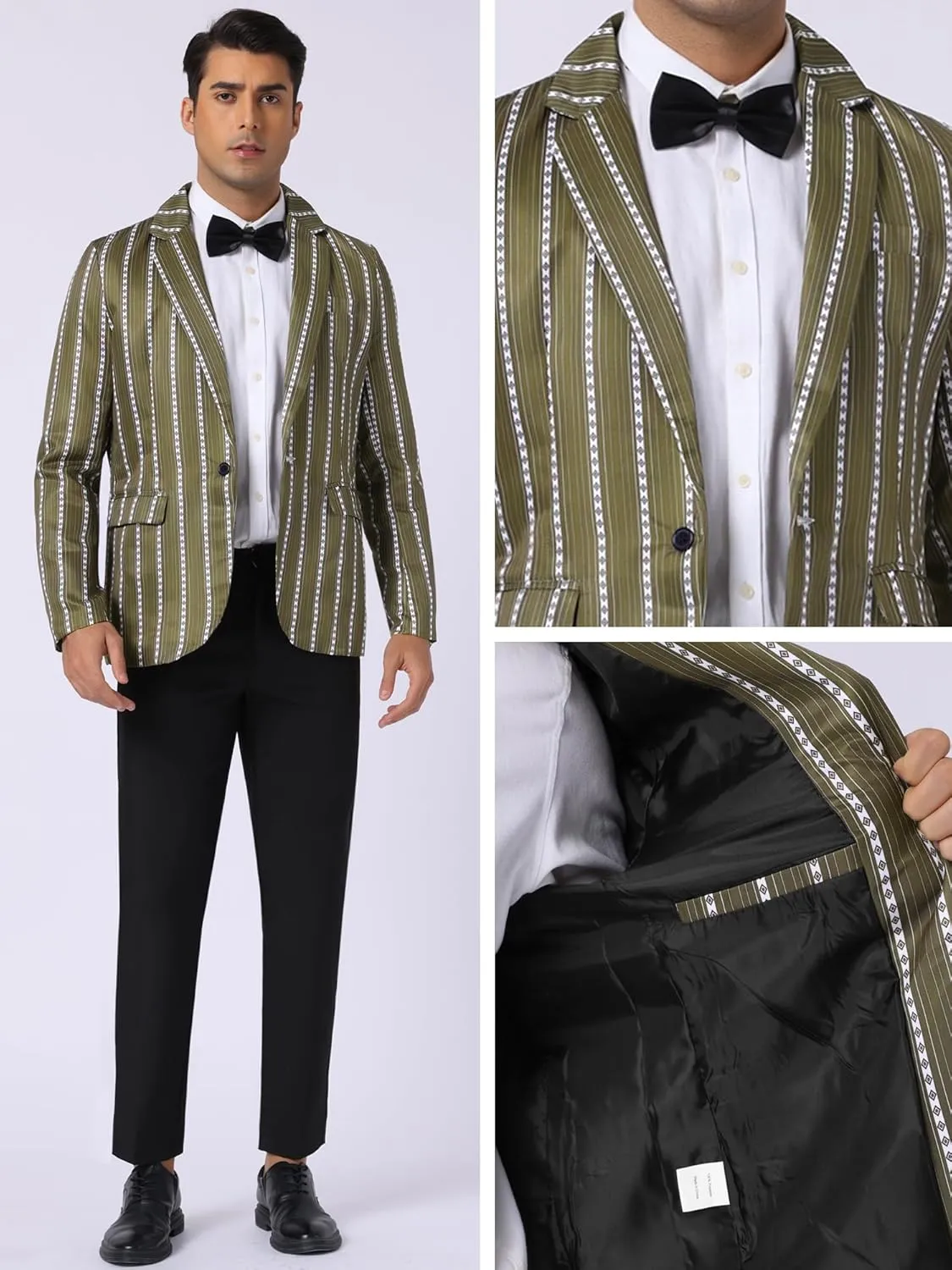 Lars Amadeus Striped Blazer for Men's Single Breasted Contrast Color Retro Sports Coat