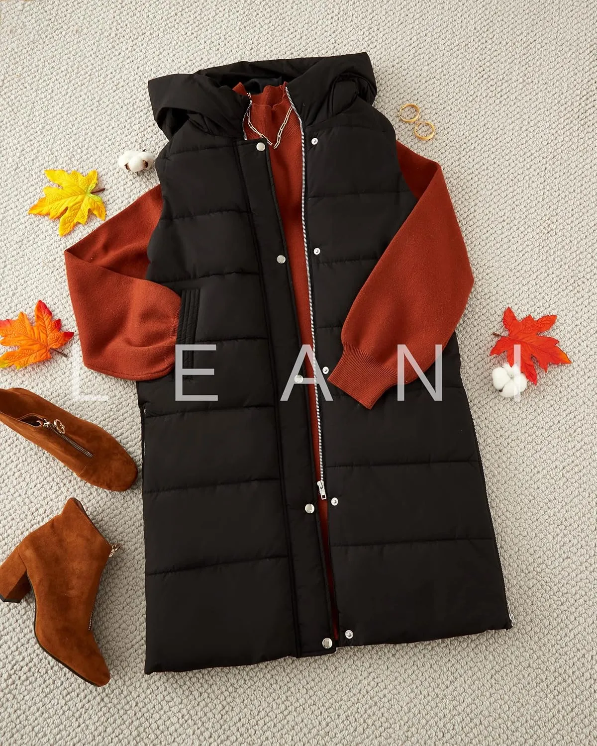 LEANI Womens Long Puffer Vest Full-Zip Hooded Sleeveless Jacket Coats with Pockets