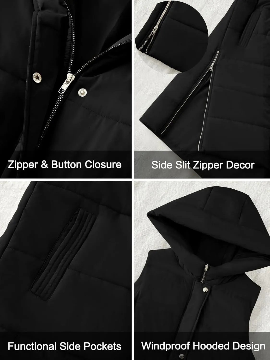 LEANI Womens Long Puffer Vest Full-Zip Hooded Sleeveless Jacket Coats with Pockets