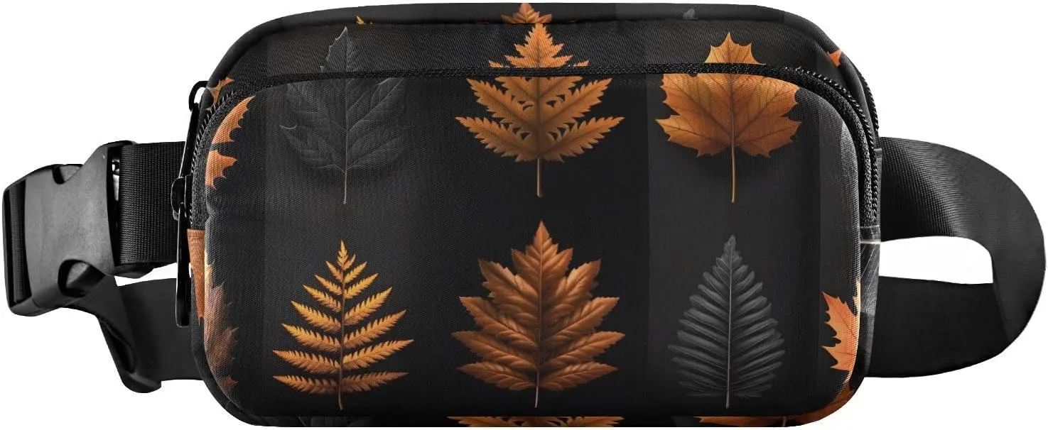 Leaves Pattern Fanny Pack Water Resistant Waist Pack Sling Bag Purse for Women Men Travel Hiking