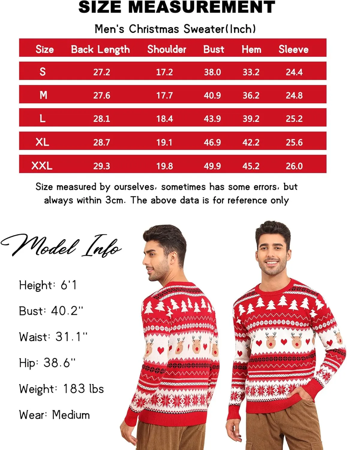 LecGee Christmas Sweater Couple Roundneck Reindeer Snowflakes Ugly Long Sleeve Knitted Sweater Pullover Slim Fit Men Women