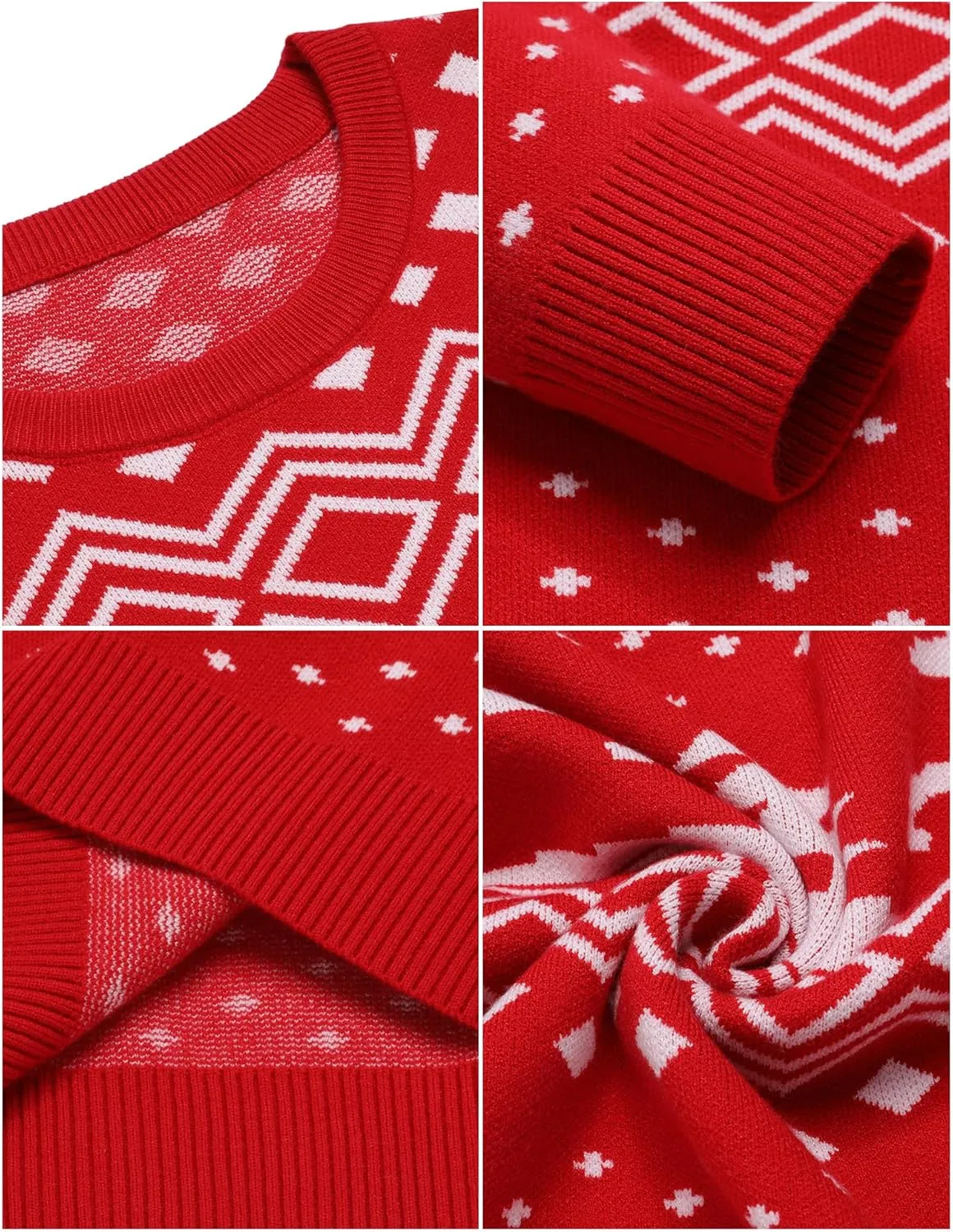 LecGee Christmas Sweater Couple Roundneck Reindeer Snowflakes Ugly Long Sleeve Knitted Sweater Pullover Slim Fit Men Women
