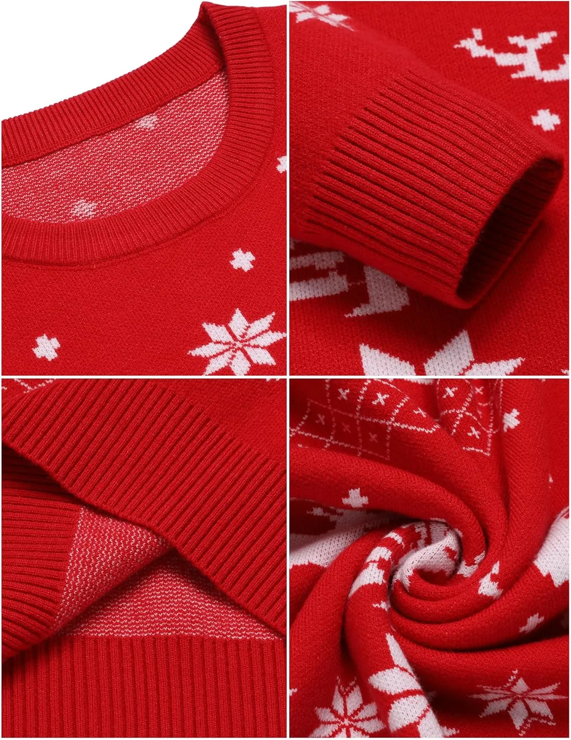 LecGee Christmas Sweater Couple Roundneck Reindeer Snowflakes Ugly Long Sleeve Knitted Sweater Pullover Slim Fit Men Women