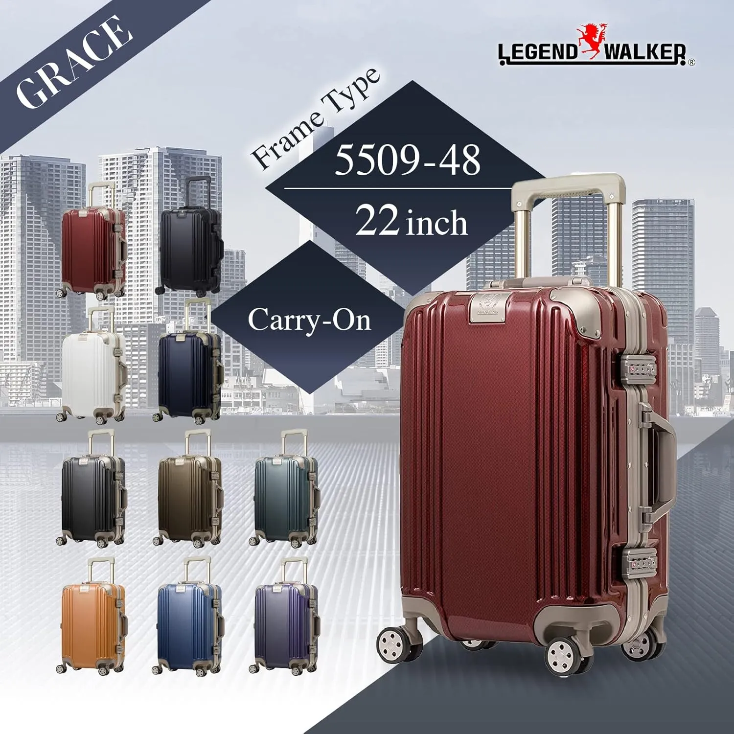 LEGEND WALKER Durable AluminumFrame Luggage 21-inch, Granz Navy, 5509-48-MAT-NV