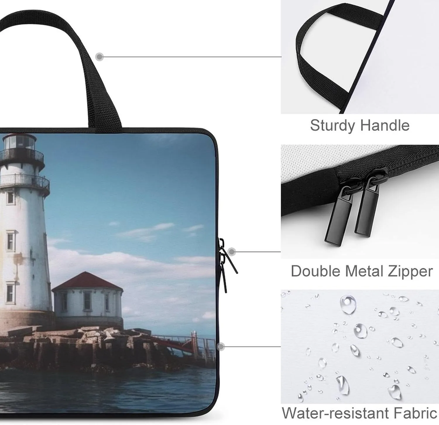 Light House Ocean Laptop Bag Durable Laptop Sleeve Water-Resistant Notebook Bag for Computer Or Tablet