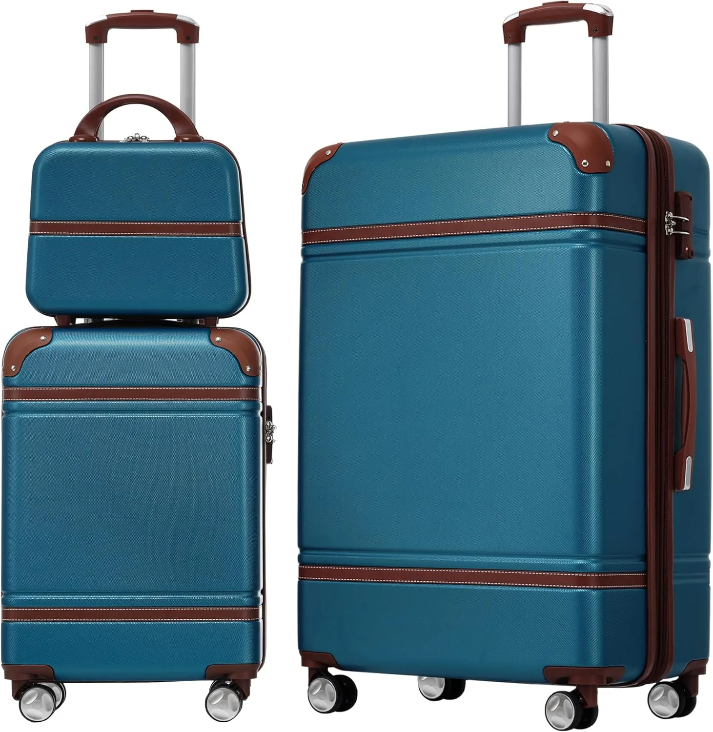 Lightweight and Durable Hardshell Luggage Set with Cosmetic Case, 20" & 28" Spinners, Blue