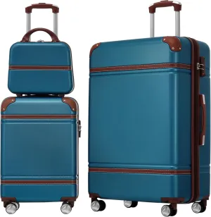 Lightweight and Durable Hardshell Luggage Set with Cosmetic Case, 20" & 28" Spinners, Blue