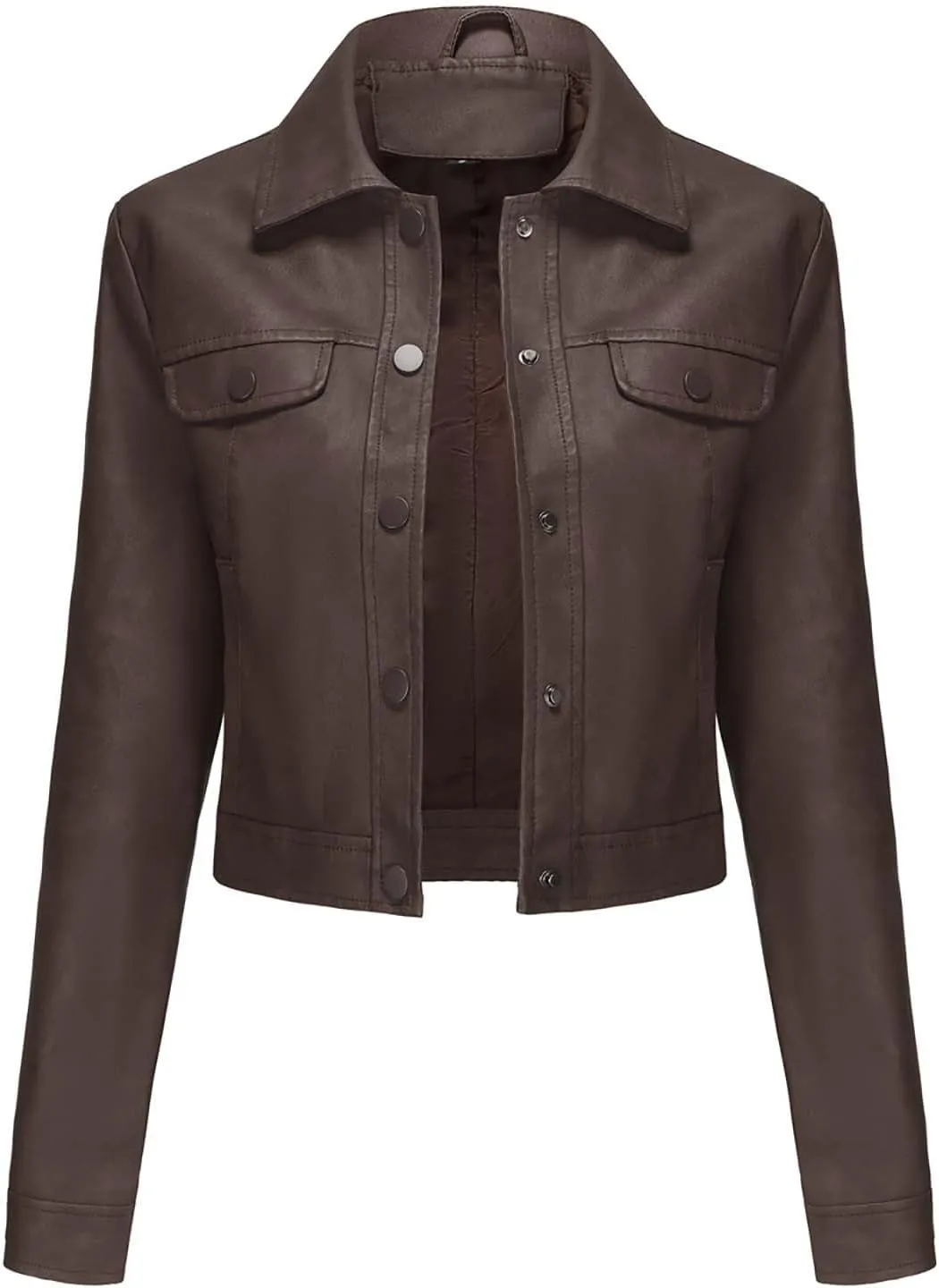 Lightweight Faux Leather Jacket Women Trendy Crop Moto Biker Coat Button Down Shacket Outerwear Slim Short Coats