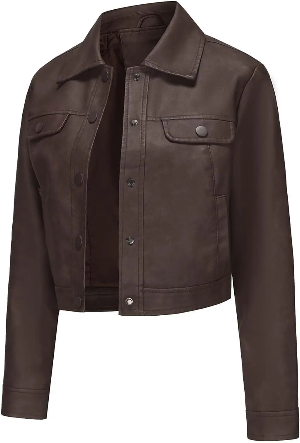 Lightweight Faux Leather Jacket Women Trendy Crop Moto Biker Coat Button Down Shacket Outerwear Slim Short Coats