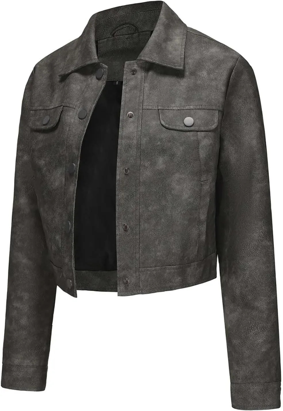 Lightweight Faux Leather Jacket Women Trendy Crop Moto Biker Coat Button Down Shacket Outerwear Slim Short Coats
