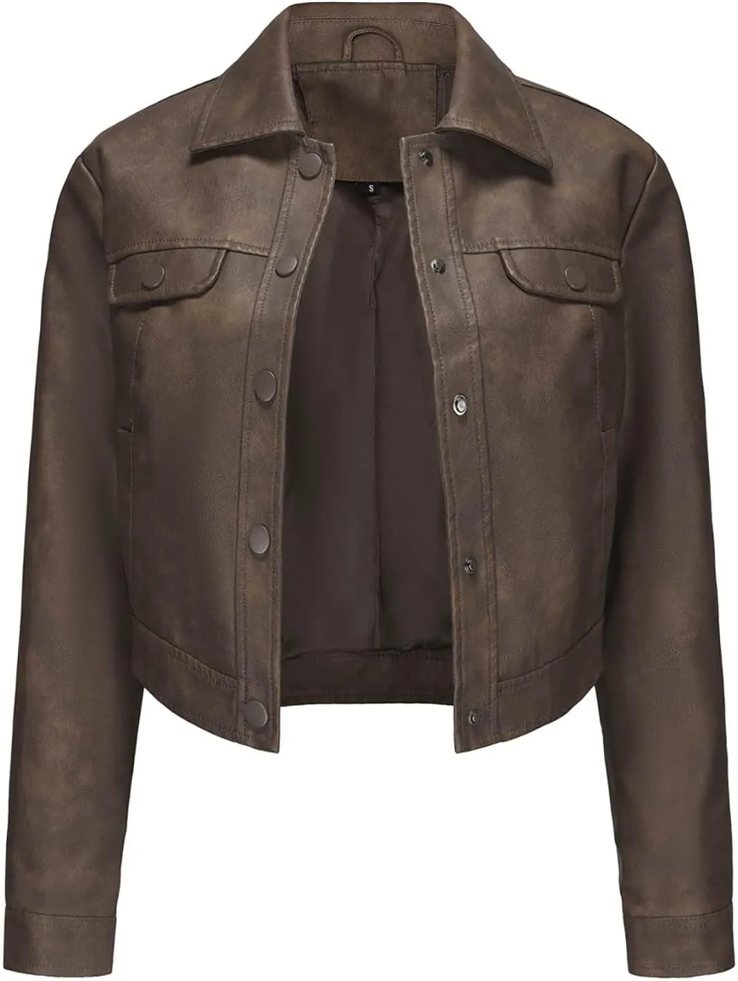Lightweight Faux Leather Jacket Women Trendy Crop Moto Biker Coat Button Down Shacket Outerwear Slim Short Coats