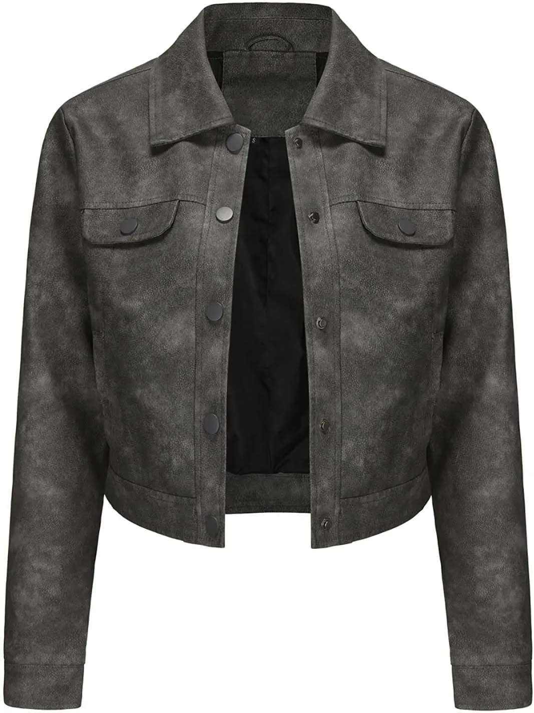 Lightweight Faux Leather Jacket Women Trendy Crop Moto Biker Coat Button Down Shacket Outerwear Slim Short Coats